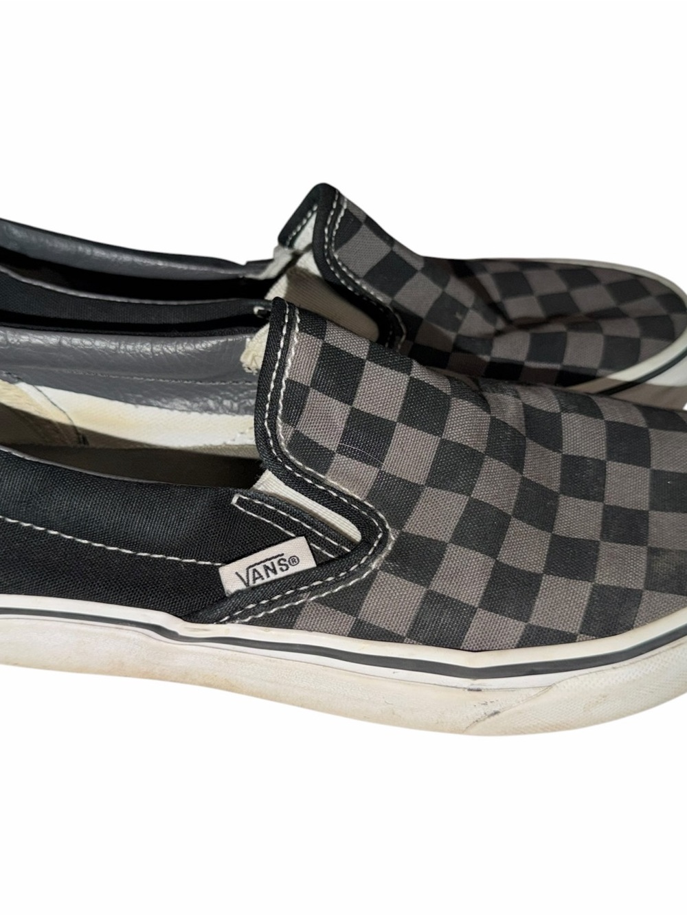 Vans Classic Slip-On Unisex Sneakers Black/Pewter Checkerboard 4.5 m, 6 w GUC